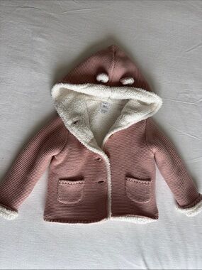 Carter's Dusty Pink Hooded Sherpa-Lined Jacket with Cream Trim